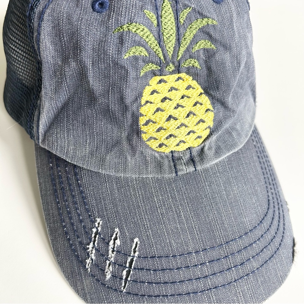 Distressed Blue Baseball Hat With Embroidered Pin… - image 2